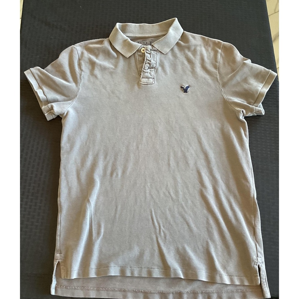 American Eagle Outfitters Polo Shirt Mens Large‎ Gray Pique Seagull Logo Cotton